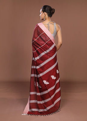 Maroon Matka Silk Saree With Blouse Piece
