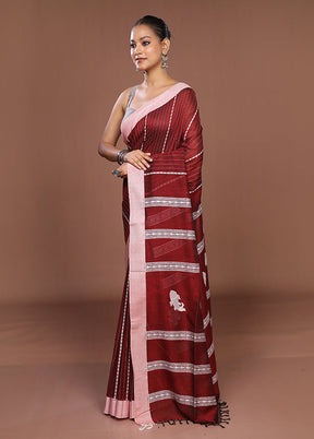 Maroon Matka Silk Saree With Blouse Piece