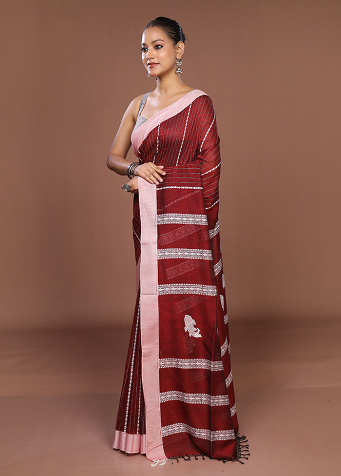 Maroon Matka Silk Saree With Blouse Piece