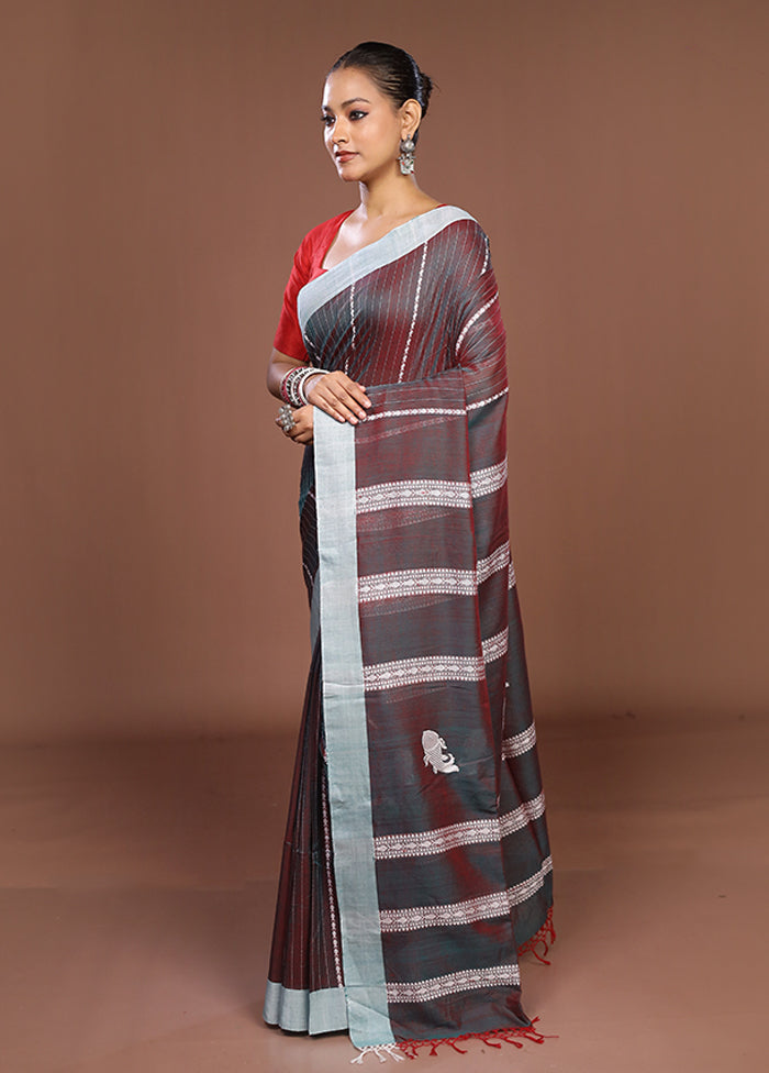 Maroon Matka Silk Saree With Blouse Piece