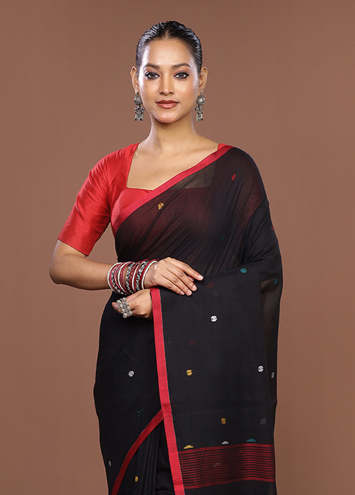 Black Matka Silk Saree With Blouse Piece