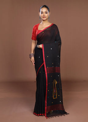 Black Matka Silk Saree With Blouse Piece
