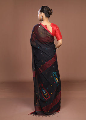 Black Matka Silk Saree With Blouse Piece