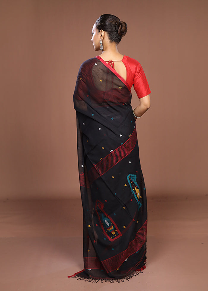 Black Matka Silk Saree With Blouse Piece