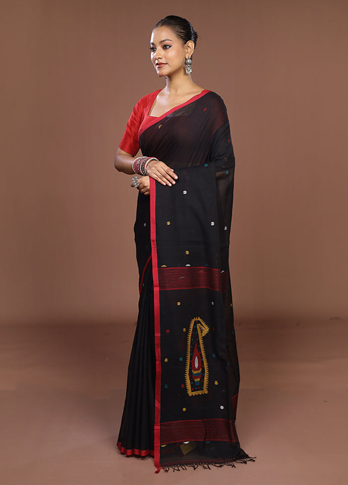 Black Matka Silk Saree With Blouse Piece
