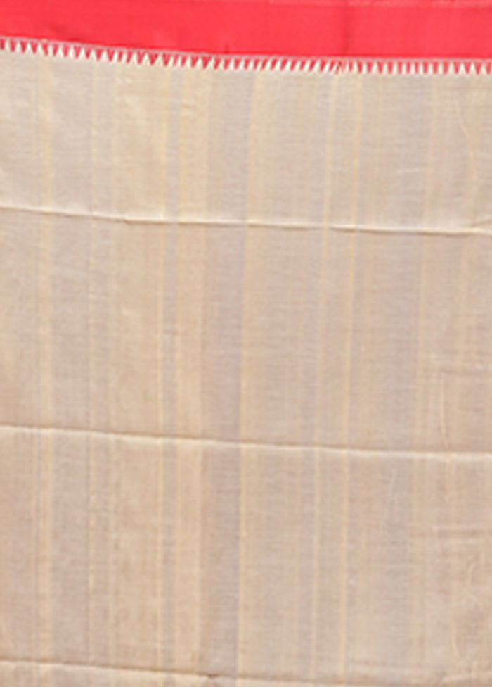 Cream Handloom Tussar Pure Silk Saree With Blouse Piece