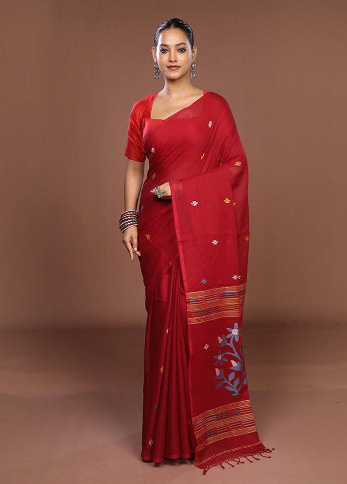 Maroon Matka Silk Saree With Blouse Piece