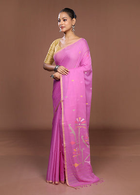 Pink Matka Silk Saree With Blouse Piece