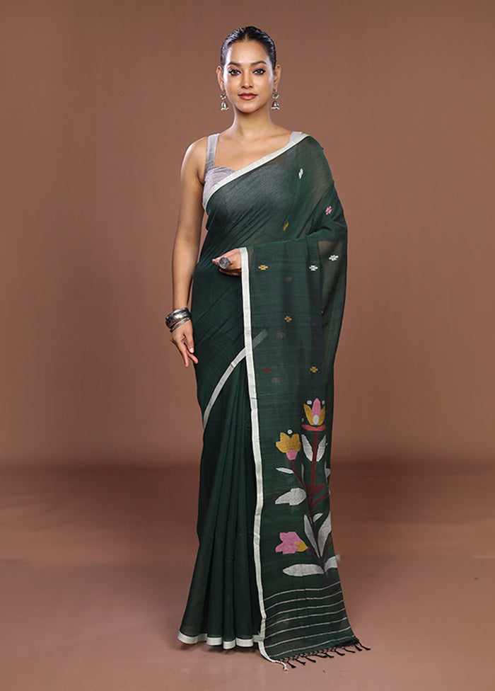 Green Matka Silk Saree With Blouse Piece