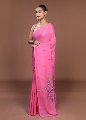 Pink Matka Silk Saree With Blouse Piece