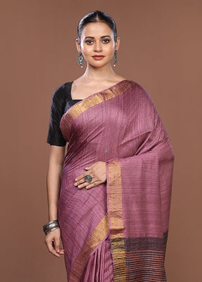 Purple Handloom Matka Pure Silk Saree With Blouse Piece