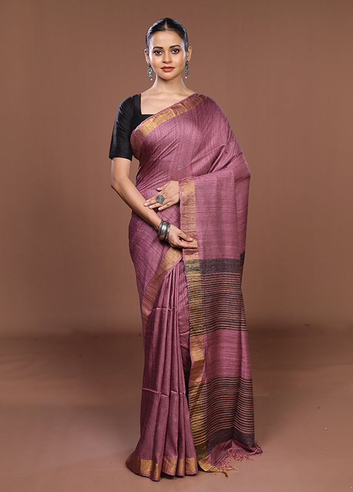 Purple Handloom Matka Pure Silk Saree With Blouse Piece
