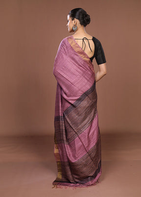 Purple Handloom Matka Pure Silk Saree With Blouse Piece
