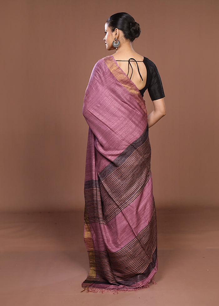 Purple Handloom Matka Pure Silk Saree With Blouse Piece