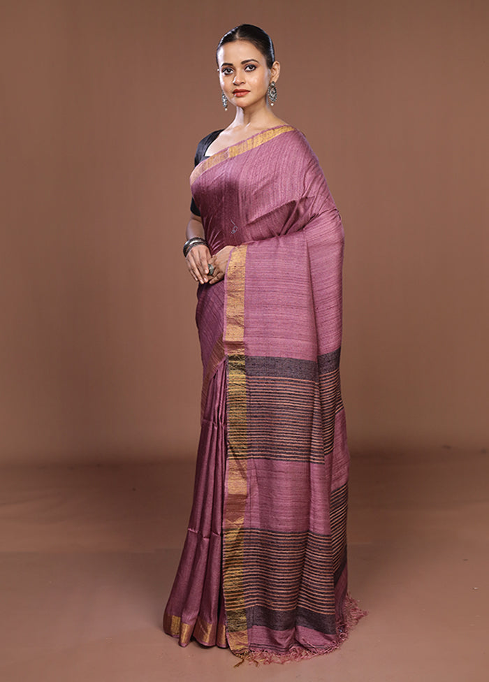 Purple Handloom Matka Pure Silk Saree With Blouse Piece