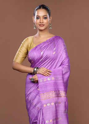 Purple Handloom Matka Pure Silk Saree With Blouse Piece