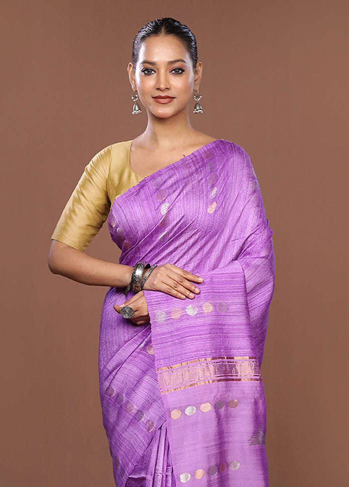 Purple Handloom Matka Pure Silk Saree With Blouse Piece