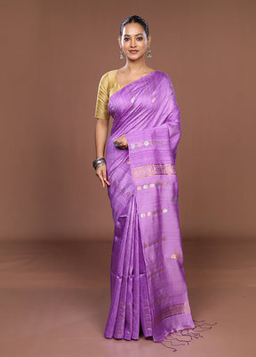 Purple Handloom Matka Pure Silk Saree With Blouse Piece