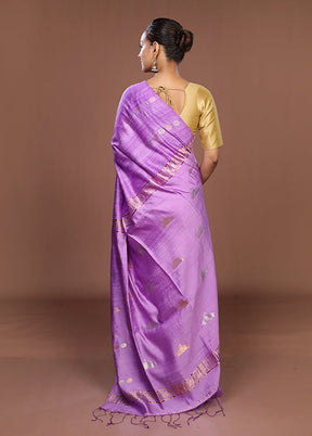 Purple Handloom Matka Pure Silk Saree With Blouse Piece
