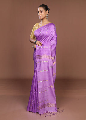 Purple Handloom Matka Pure Silk Saree With Blouse Piece
