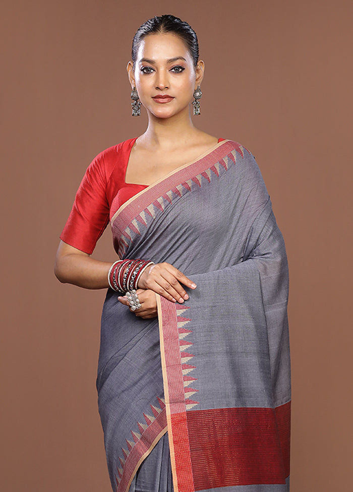 Grey Matka Silk Saree With Blouse Piece
