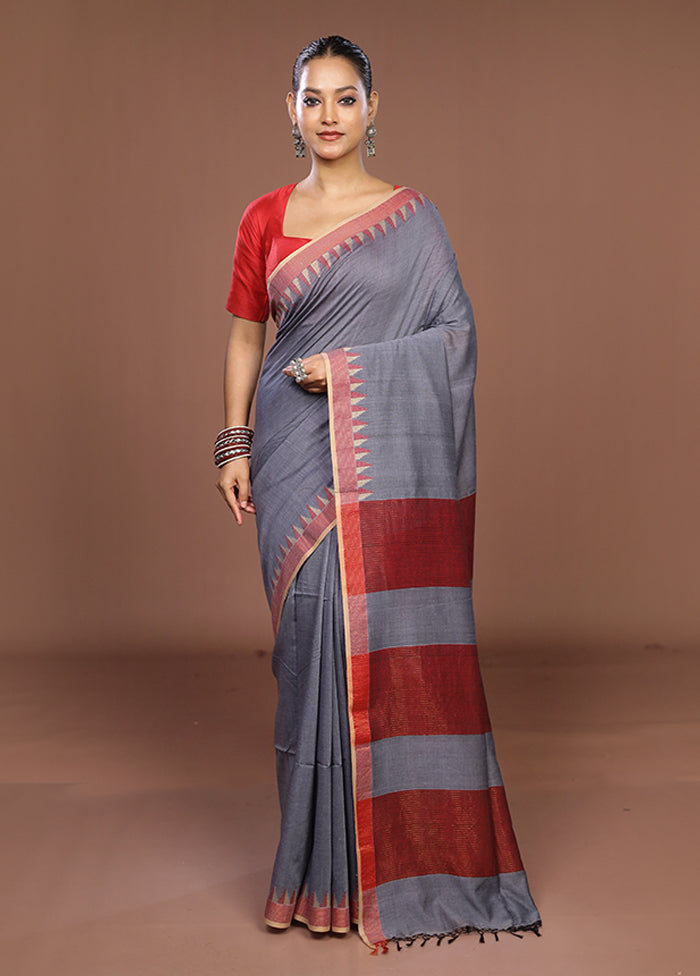 Grey Matka Silk Saree With Blouse Piece
