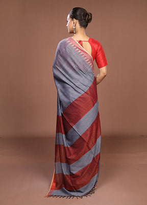 Grey Matka Silk Saree With Blouse Piece