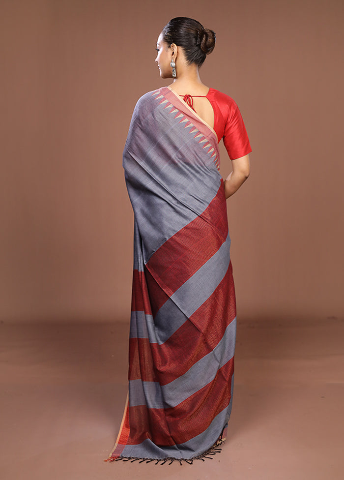 Grey Matka Silk Saree With Blouse Piece