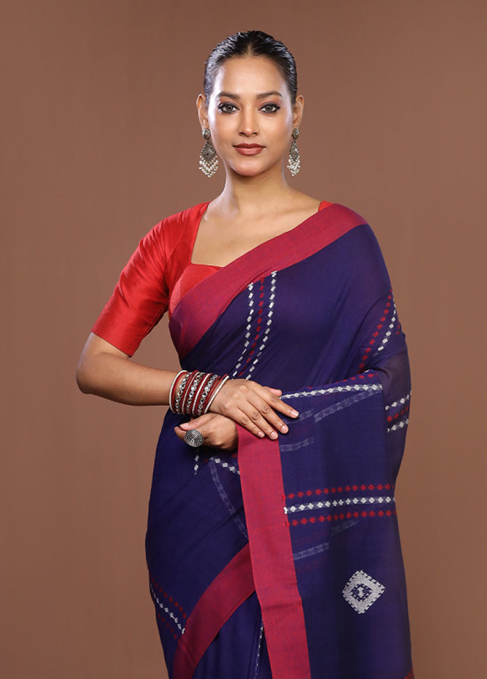 Blue Matka Silk Saree With Blouse Piece