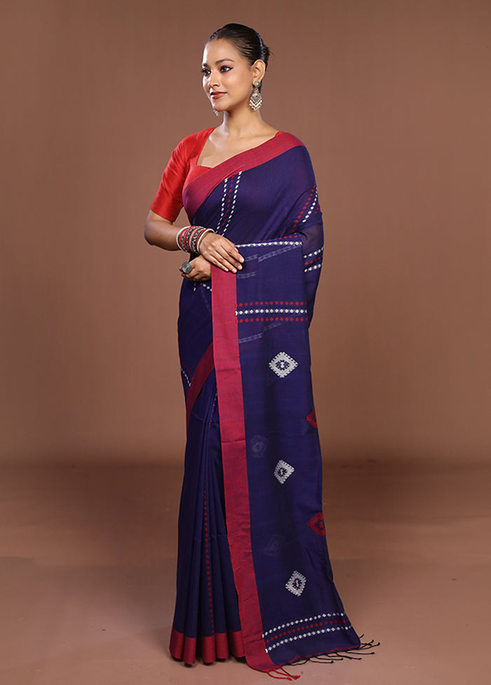 Blue Matka Silk Saree With Blouse Piece