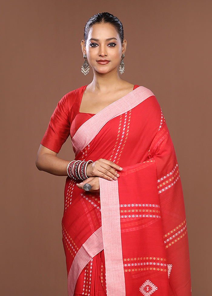 Red Matka Silk Saree With Blouse Piece
