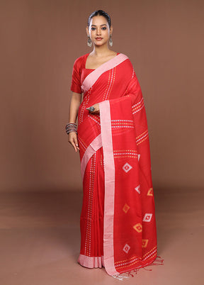 Red Matka Silk Saree With Blouse Piece