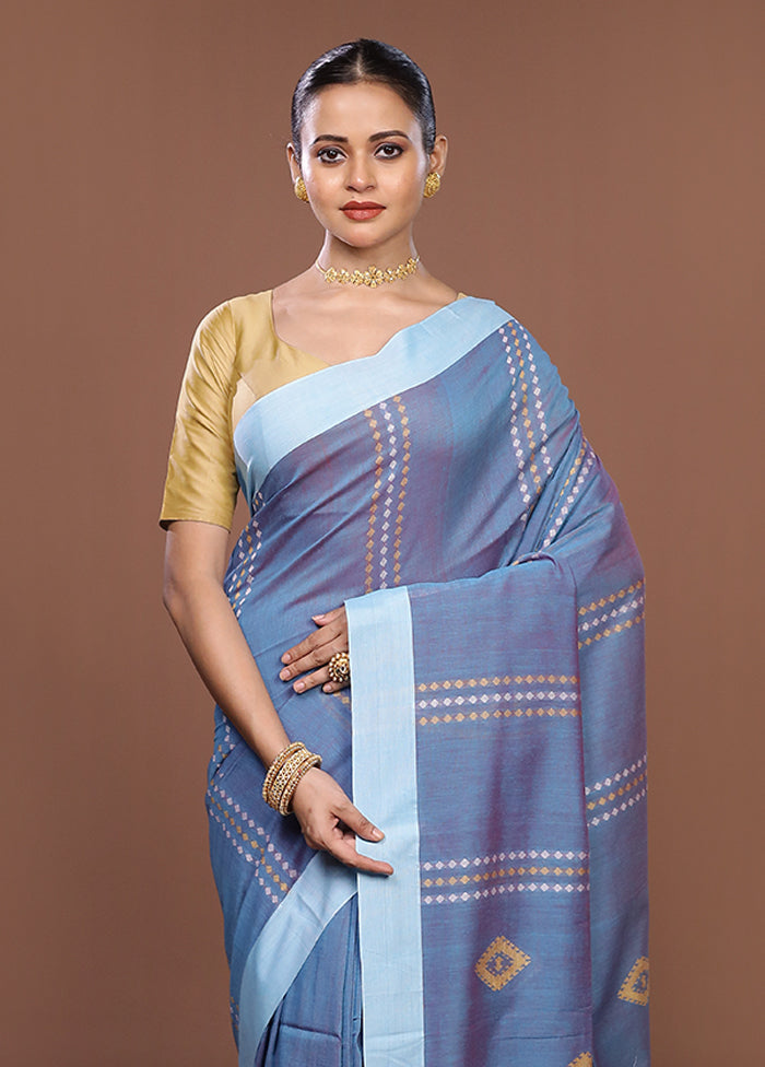 Blue Matka Silk Saree With Blouse Piece