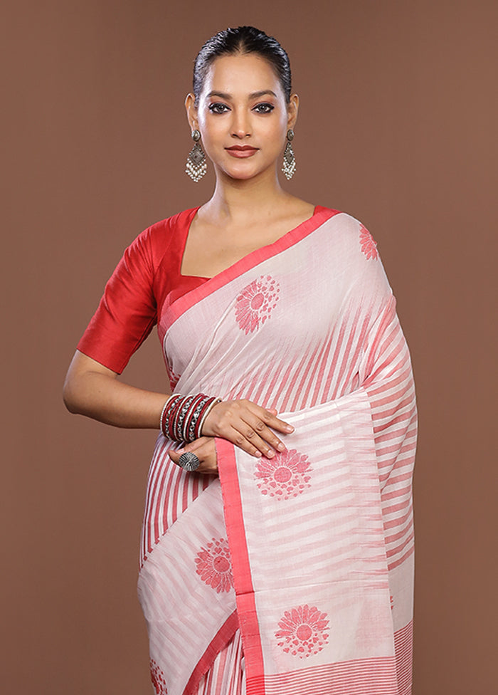 White Matka Silk Saree With Blouse Piece