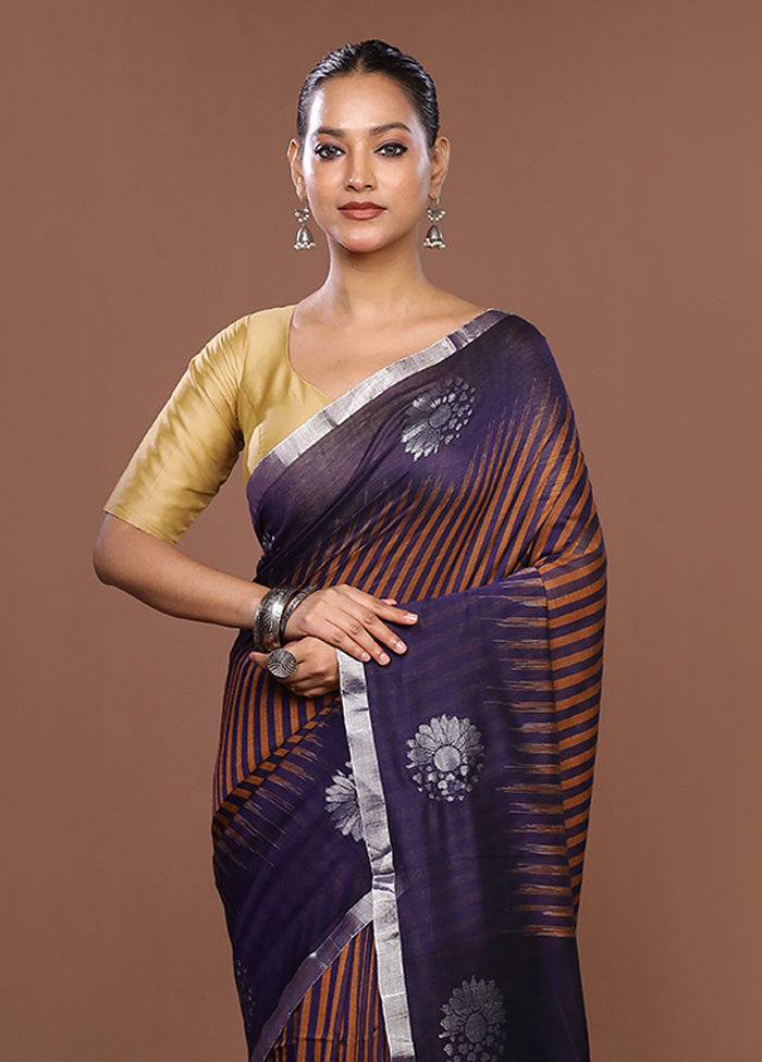 Blue Matka Silk Saree With Blouse Piece