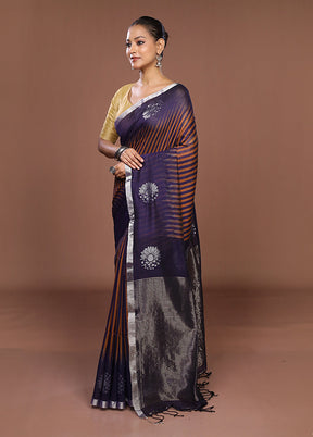 Blue Matka Silk Saree With Blouse Piece
