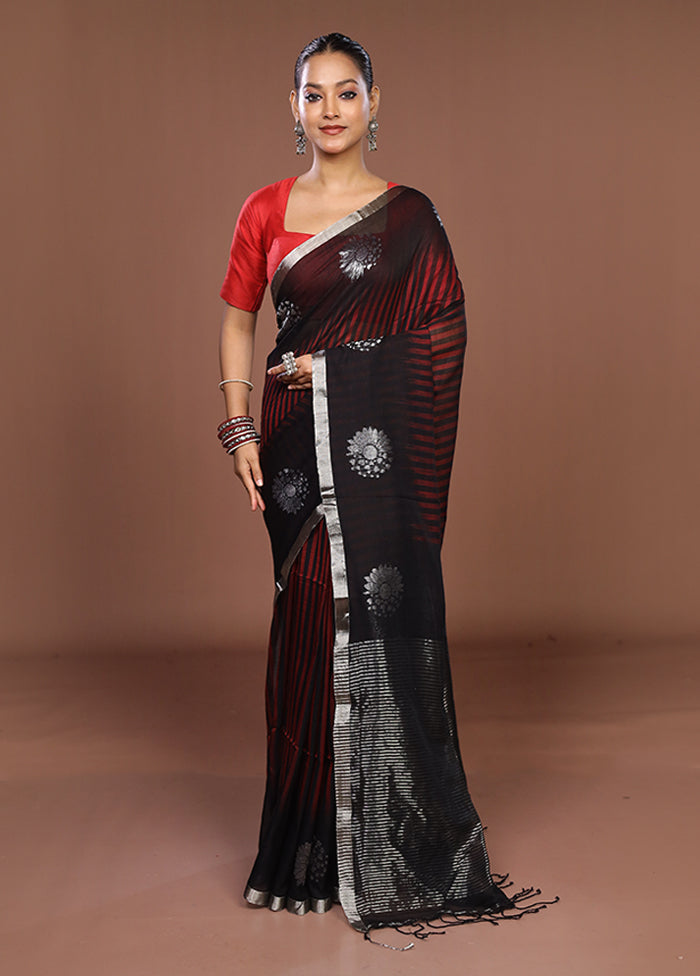 Black Matka Silk Saree With Blouse Piece