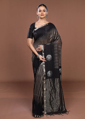 Black Matka Silk Saree With Blouse Piece