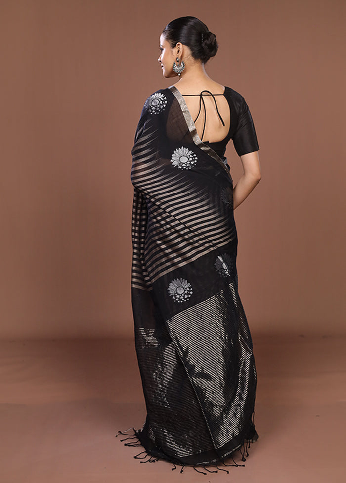 Black Matka Silk Saree With Blouse Piece