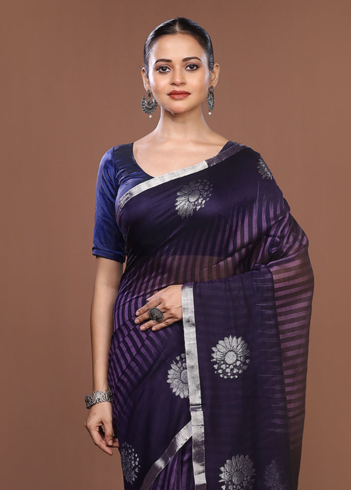 Blue Matka Silk Saree With Blouse Piece