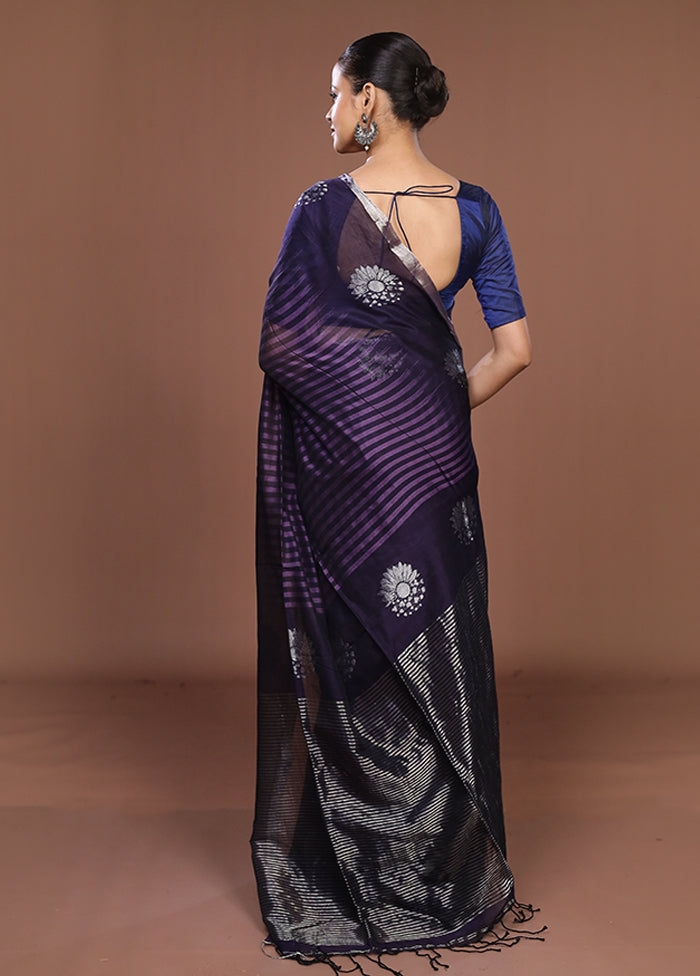 Blue Matka Silk Saree With Blouse Piece