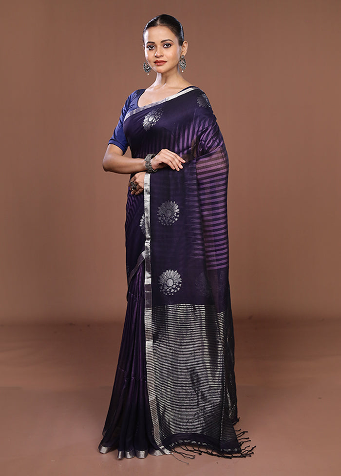 Blue Matka Silk Saree With Blouse Piece