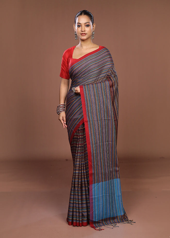 Multicolor Matka Silk Saree With Blouse Piece