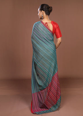 Multicolor Matka Silk Saree With Blouse Piece