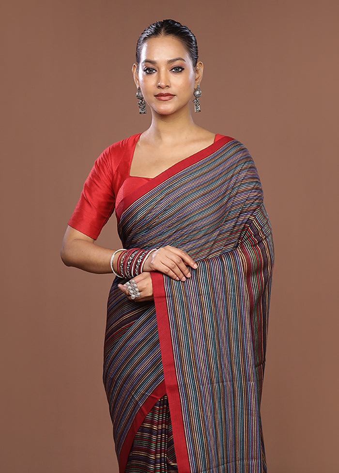 Multicolor Matka Silk Saree With Blouse Piece