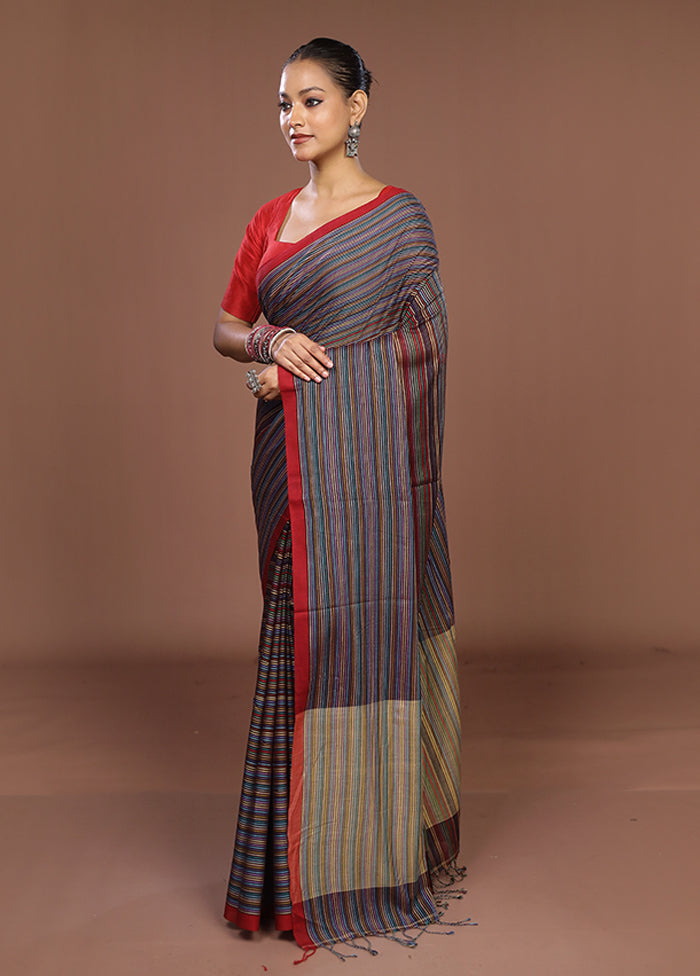Multicolor Matka Silk Saree With Blouse Piece