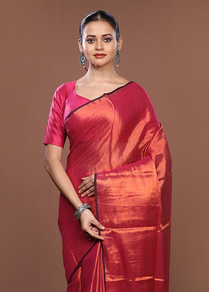 Pink Matka Silk Saree With Blouse Piece