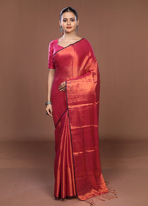 Pink Matka Silk Saree With Blouse Piece