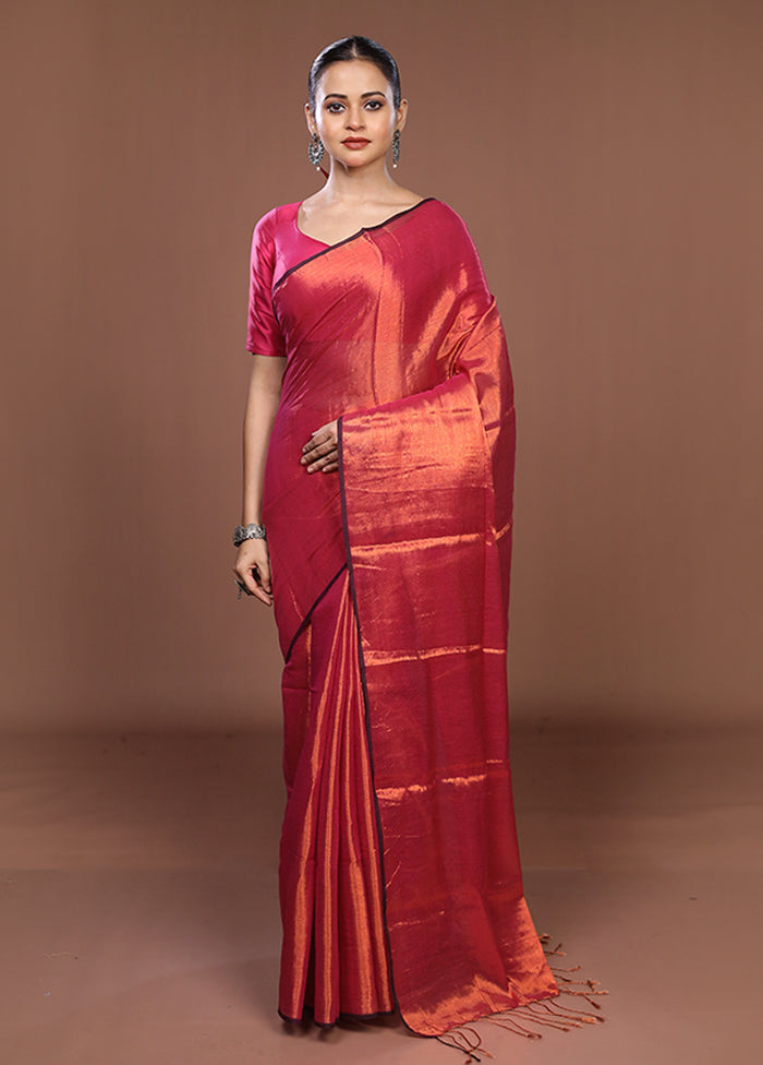 Pink Matka Silk Saree With Blouse Piece