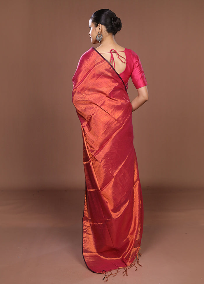 Pink Matka Silk Saree With Blouse Piece